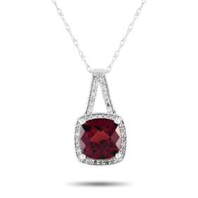 14K White Gold, Garnet and Diamond 18" Necklace