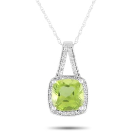 14K White Gold, Peridot and Diamond 18" Necklace