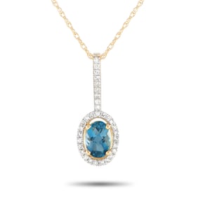 14K Yellow Gold, Blue Topaz and Diamond 18" Necklace