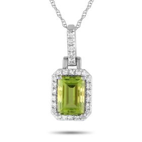 14K White Gold, Peridot and Diamond 18" Necklace