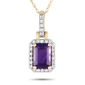 14K Yellow Gold, Amethyst and Diamond 18" Necklace