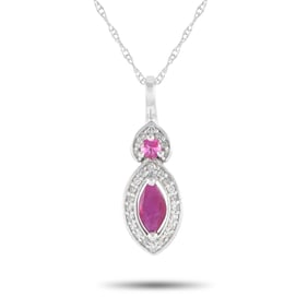 14K White Gold, Ruby and 0.10ctw Diamond Necklace