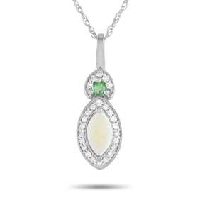 14K White Gold, Opal and Diamond 18" Necklace