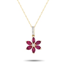14K Yellow Gold and Ruby 18" Flower Pendant Necklace