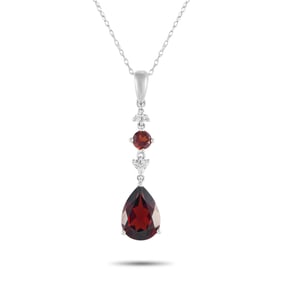 14K White Gold, Garnet and Diamond 18" Necklace