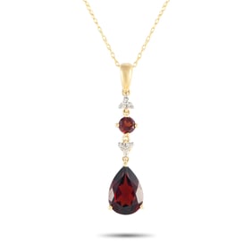 14K Yellow Gold, Garnet and Diamond 18" Necklace