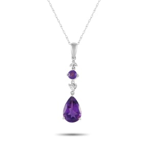 14K White Gold, Amethyst and Diamond 18" Necklace