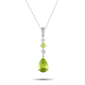 14K White Gold, Peridot and Diamond 18" Necklace