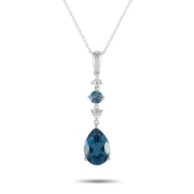 14K White Gold, Blue Topaz and Diamond 18" Necklace
