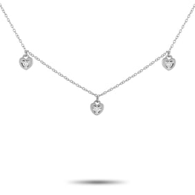 14K White Gold and Diamond 18" Heart Station Necklace