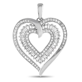 14K White Gold and 0.50ctw Diamond 1" Heart Pendant