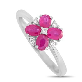 14K White Gold, Ruby and 0.08ctw Diamond Ring
