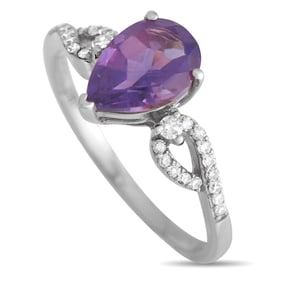 14K White Gold, Amethyst and 0.15ctw Diamond Ring