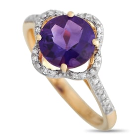 14K Yellow Gold, Amethyst and 0.10ctw Diamond Ring