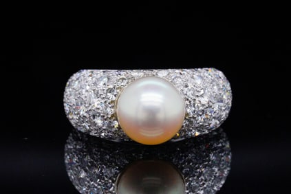 Cartier Juliette 3.00ctw Diamond, 9mm Pearl and 18K Ring