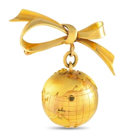18K Yellow Gold and Ruby Globe Brooch