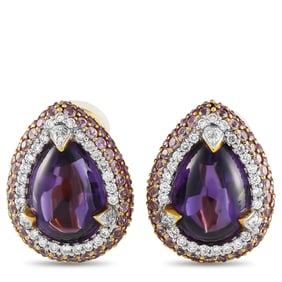13.29ctw Sapphire, 12ctw Amethyst, Diamond 18K Earrings