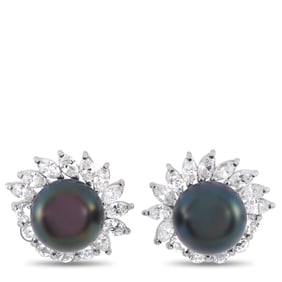 2.40ctw Diamond, Pearl and Platinum 0.65" Earrings