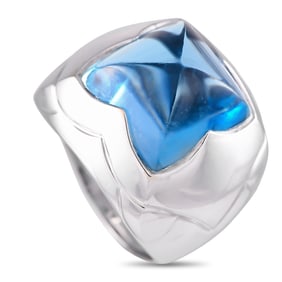Bvlgari Pyramid 18K White Gold and Blue Topaz Ring