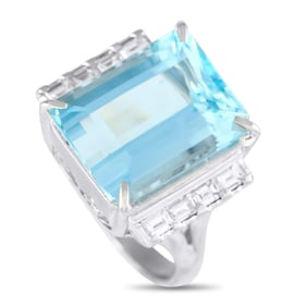 8.70ct Aquamarine, 0.50ctw Diamond and Platinum Ring