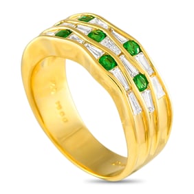 18K, 0.85ctw Diamond, and 0.25ctw Emerald Ring