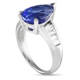 4.35ct Tanzanite, 0.60ctw Diamond, and Platinum Ring