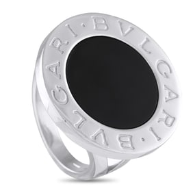 Bvlgari 18K White Gold and Onyx Ring W/Box