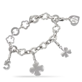 Chanel Solid 18K White Gold Camellia Charm Bracelet