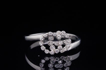 Gucci 18K White Gold and Diamond GG Ring