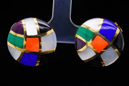 Asch Grossbardt Multi-Stone Inlay and 14K Ear Clips