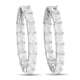5.10ctw Radiant Cut Diamond and 18K Hoop Earrings
