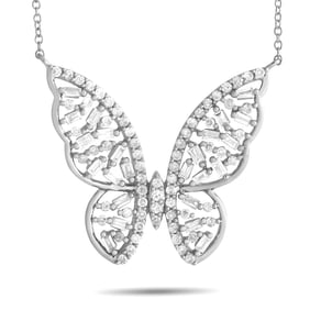 14K White Gold and 0.60ctw Diamond Butterfly Necklace