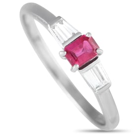 Solid Platinum, 0.20ct Ruby, and 0.15ctw Diamond Ring