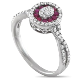 14K White Gold, 0.40ctw Diamond and 0.20ctw Ruby Ring