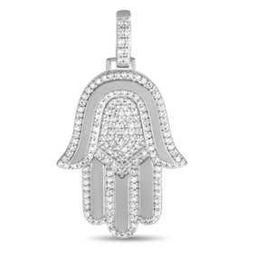 14K White Gold and 0.50ctw Diamond Hamsa Pendant