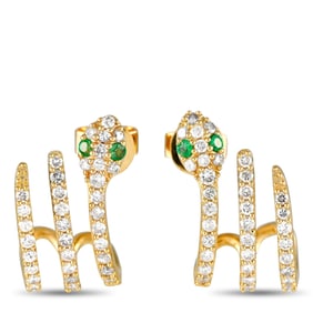 14K and 0.90ctw Diamond Serpent Earrings W/Emeralds