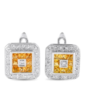 14K, 0.90ctw Sapphire and 0.30ctw Diamond Earrings