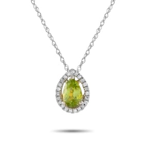 14K White Gold, Peridot, and Diamond 18" Necklace