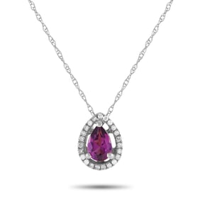 14K White Gold, Rhodolite, and Diamond 18" Necklace
