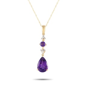 14K Yellow Gold, Amethyst and Diamond 18" Necklace