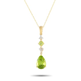 14K Yellow Gold, Peridot and Diamond 18" Necklace