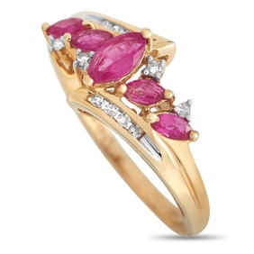 14K Yellow Gold, Ruby and 0.10ctw Diamond Ring
