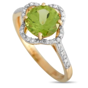 14K Yellow Gold, Peridot and 0.10ctw Diamond Ring