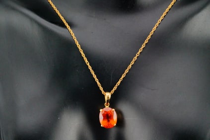 3.00ct Orange Sapphire and 18K/14K 17" Necklace