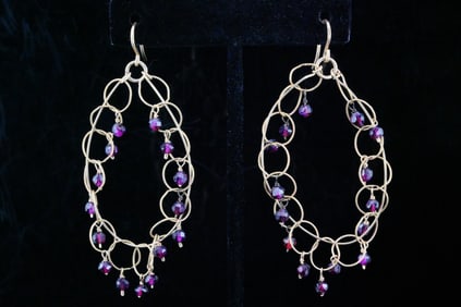 3.8mm Garnet Bead and Wire Work 2.5" Drop Earrings