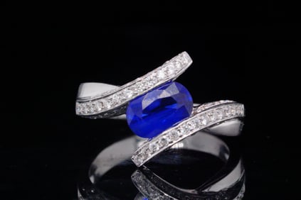 1.85ct Blue Sapphire, 0.60ctw Diamond and 18K Ring