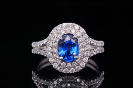1.30ct Blue Sapphire, 0.70ctw Diamond and 18K Ring
