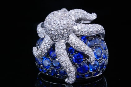 De Carolis 5.75ctw Blue Sapphire and Diamond Octopus Ring