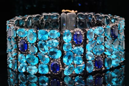 106.50ctw Apatite and Kyanite, 3.50ctw Diamond Bracelet