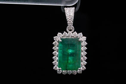 5.40ct Emerald, 0.75ctw Diamond and 18K Pendant